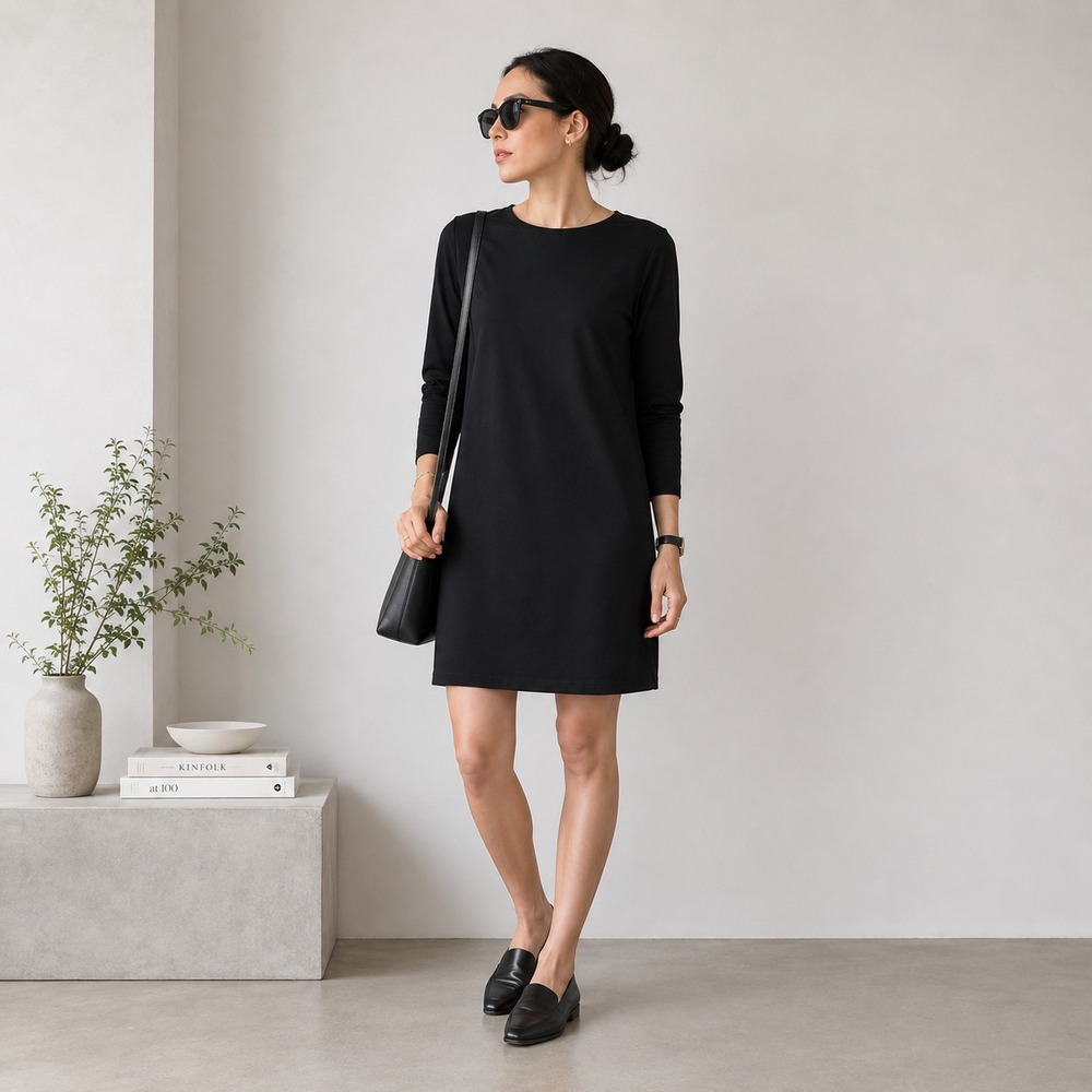 Piko 1988 Long Sleeve Dress Womens Large Black Stretch Knit NWT Minimalist
